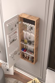 Resim Lune Takı Dolabı Aynalı Çok Amaçlı Hediyelik Takı Dolabı Atlantik Çam Gövde Beyaz Kapak 