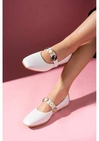 Resim İnci Ve Mühür Aksesuar Bantlı Günlük Babet - Beyaz - 40 Beyaz 