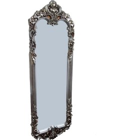 Resim Ayna Boy OVAL POLYESTER Döküm Oymalı İskelet Parlak GRİ ESKİTME Boya Nature El Yapım Gümüş 