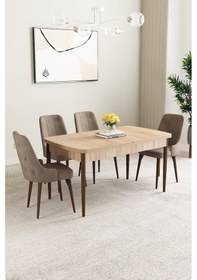 Resim Clara Meşe Desen 80x132 Açılabilir Yemek Odası Takımı 4 Adet Sandalye Cappucino 