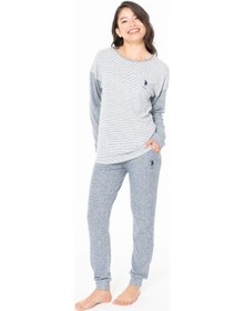 Resim U.S. Polo Assn. U.s Polo Assn. 20129 Kadın Uzun Kollu Bisiklet Yaka Paçası Bantlı Pijama Takım-lacivertmelanj Lacivert 