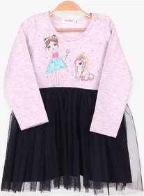 Resim Breeze Kız Çocuk Uzun Kollu Elbise Unicorn Baskılı 2-6 Yaş, Bej Melanj-bej Melanj Bej Melanj 