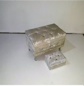 Resim Ankara Mobilya Kapitone Kadife Çeyiz Sandığı 2'li Krem 