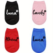 Resim Kişiselleştirilebilir Köpek T-Shirt - Pati Baskılı Tasarımlı Kişiselleştirilmiş Evcil Hayvan Giyimi, Küçük/Orta Boy Köpekler için Yumuşak Üst Giysi, 4 Renk (Siyah/Beyaz, Pembe, Kırmızı, Mavi) - Evcil Hayvan Severler İçin İdeal Hediye, Sevimli Hayvan Kıyafetleri, Rahat Köpek Giysileri 