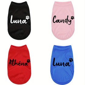 Resim Kişiselleştirilebilir Köpek T-Shirt - Pati Baskılı Tasarımlı Kişiselleştirilmiş Evcil Hayvan Giyimi, Küçük/Orta Boy Köpekler için Yumuşak Üst Giysi, 4 Renk (Siyah/Beyaz, Pembe, Kırmızı, Mavi) - Evcil Hayvan Severler İçin İdeal Hediye, Sevimli Hayvan Kıyafetleri, Rahat Köpek Giysileri 