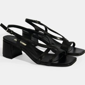 Resim Desa Siyah Kadın Toka Aksesuarlı Slingback Deri Topuklu Sandalet 