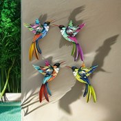 Resim 4 adet Set Canlı Hummingbird Metal Duvar Sanatı Dekoru, 3D Gerçekçi Renkli Bahçe Süsleri, Dayanıklı Demir Yapı, Oda Dekoru 