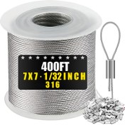 Resim 316 Paslanmaz Çelik Kablo, 50/100/200/400 Ayak 1/32 İnç Tel Halat ve 250 Alüminyum Kılıflı Asma Işıklar, Askılar ve Izgara Hatları İçin 