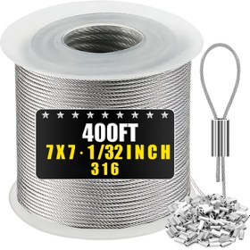 Resim 316 Paslanmaz Çelik Kablo, 50/100/200/400 Ayak 1/32 İnç Tel Halat ve 250 Alüminyum Kılıflı Asma Işıklar, Askılar ve Izgara Hatları İçin 