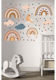 Resim Gökkuşağı Bulut Çocuk Odası Duvar Sticker Dekorasyon Seti Model 4 Karışık - Çok Renkli 