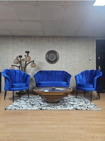 Resim Zafir İstiridye Takım Siyah Boyalı Telli Ayak Çay Seti Koltuk Takımı Mavi 