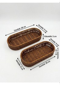 Resim Wisem 2'li Oval Hasır Görünümlü Plastik Rattan Ekmek Ve Sunum Sepeti - Yıkanabilir Mutfak Düzenleyici Kahverengi 