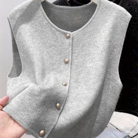 Resim Düğmeli Ön Bağcıklı Tie-Dye Kazak Hırka Yelek, Şık ve Çok Yönlü Yuvarlak Yaka Yelek, Kadınlar İçin Noel Kıyafeti 