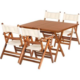 Resim Atina Minderli Ahşap Bahçe Balkon Takımı-80X120 Masa +4 Sandal... 