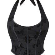 Resim Jakarlı Halter Straplez Korse, Karın Kontrolü Dantel Up Push Up Vücut Şekillendirici, Kadın İç Çamaşırı ve Shapewear 