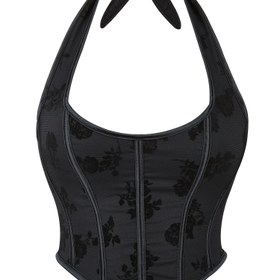 Resim Jakarlı Halter Straplez Korse, Karın Kontrolü Dantel Up Push Up Vücut Şekillendirici, Kadın İç Çamaşırı ve Shapewear 