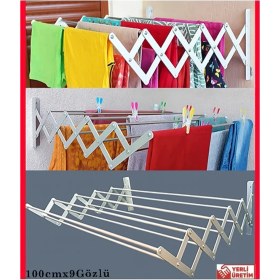 Resim Ecm Proger Akordiyon Katlanabilir Çamaşır Kurutma Askısı - 100 cm Genişlik 9 Çubuklu Model 