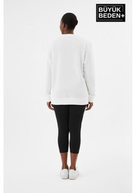 Resim Süperlife Kadın Büyük Beden Yelken Baskılı Bisiklet Yaka İnce Sweatshirt Spr26bswk956-11 Ekru 