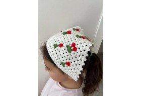 Resim Kiraz Figürlü El Örgüsü Çocuk Bandana 