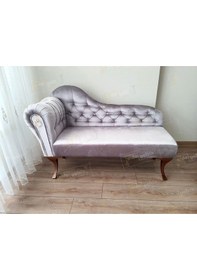 Resim Ters Kol Dekoratif Bihter Koltuk Josefin Puf 120 Cm Ceviz Ayak Gri 