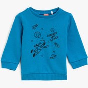 Resim Erkek Bebek Pamuklu Bisiklet Yaka Baskılı Sweatshirt 