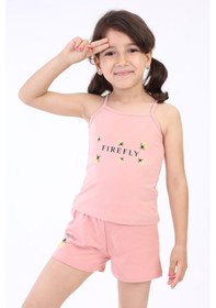 Resim Toontoy Kids Toontoy Kız Bebek 2'li Takım Baskılı Kare Yaka T-shirt & Beli Lastikli Şort Mercan 