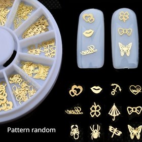 Resim 120 adet/takım Karışık Tasarımlı Altın Metal Tırnak Sanatı Süslemeleri, 3D Tırnak Sanatı Dekorasyon Tekerleği, Çeşitli Manikür Tırnak Aksesuarları Kendin Yap El Sanatları Tırnak Noktaları İçin 