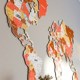 Resim Renkli Metal üzeri Baskı Dünya Haritası (Terracotta) - 150 x 95 cm 