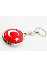 Resim Türk Bayrağı Kırmızı Anahtarlık, Çift Taraflı Bombeli 