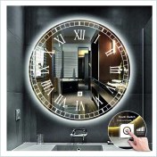 Resim Dnr-MirrorDnr-Mirror 80 cm Beyaz Ledli Tasarım Kumlamalı Dokunmatik Tuşlu Banyo Aynası Makyaj Aynası Işıklı Ayna 