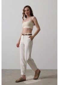 Resim Defymoda Kemerli Havuç Pantolon - Ekru Ekru 