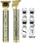 Resim shop Gold Uçlu Vintage Şarjlı Traş Makinesi Saç Sakal Ense Çizim Vucüt Kılı Tıraş Makinası 