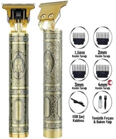 Resim shop Gold Uçlu Vintage Şarjlı Traş Makinesi Saç Sakal Ense Çizim Vucüt Kılı Tıraş Makinası 