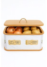 Resim Dekorasyaa 2 Bölmeli Patates Soğanlık - Bambu - Dikdörtgen Beyaz Desen Beyaz 