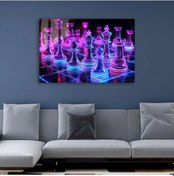 Resim Neon Işıklı Strateji: Fütüristik Cam Satranç Tablosu 