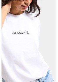 Resim Itsbasic Kadın Beyaz S6-127 Oversize Glamour Baskılı %100 Koton T-shirt 