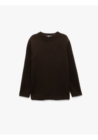 Resim Koton Uzun Kollu Pamuklu Bisiklet Yaka Basic Sweatshirt Kahverengi 6wam70028mk Kahve 