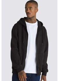 Resim Erkek Kapüşonlu Normal Düz Fermuarlı Sweatshirt - Siyah Siyah 