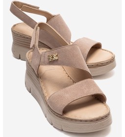Resim Luvishoes Sophıe Bej Süet Hakiki Deri Kadın Dolgu Topuklu Sandalet Bej 