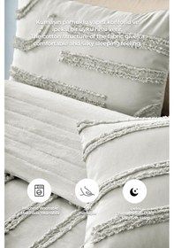 Resim Pamuklu Sasha Kabartmalı Yatak Örtüsü Takımı Günlük Çift Kişilik Boho 3 Parça Elyaf Dolgulu Krem 