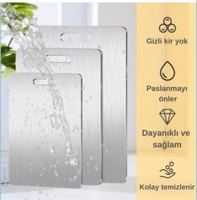Resim Paslanmaz Çelik Kesme Tahtası - 3 Lü Set Üst Kalite Antibakteriyel Kesme Tahtası Metalik 