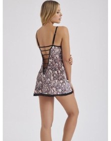 Resim Moonlight 307 Yılan Desenli Kadife Sırt Detaylı Kadın Gecelik Slip Takım Çok Renkli 