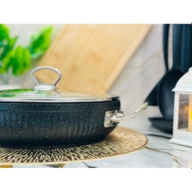 Resim 26 Cm Basık İstiridye Granit Güveç Tencere Gümüş Kulplu siyah 