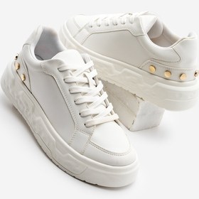 Resim Marjin Kadın Sneaker Altın Zımbalı Kalın Desenli Taban Spor Ayakkabı Sirya Beyaz 