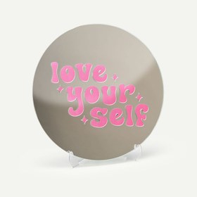 Resim Kendi Aynanı Tasarla / Yuvarlak Ayna - Yuvarlak Ayna / Love Yourself Sticker / Pembe 