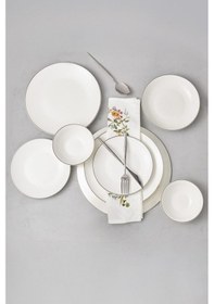 Resim Bambum Naz - 24 Parça Yemek Takımı Beyaz Platin Beyaz - Siyah 