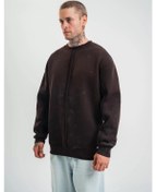 Resim Unisex Bisiklet Yaka Özel Pis Dikişli Yıkamalı Sweatshirt - Kahve 001 