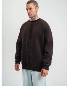 Resim Unisex Bisiklet Yaka Özel Pis Dikişli Yıkamalı Sweatshirt - Kahve 001 