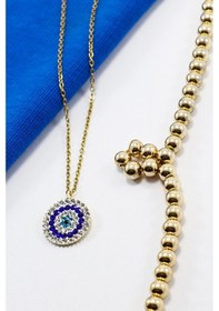 Resim Paslanmaz Çelik Zincir İle Parlak Taşlı Nazar Boncuğu Kolye 60 Cm Çok Renkli 