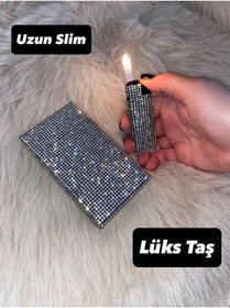 Resim Lüks Taş Taşlı Sigara kutusu ve Çakmak ( Uzun Slim ) 
